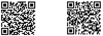 Zwei schwarz-weiße QR-Codes nebeneinander auf weißem Hintergrund. Jeder Code besteht aus einem quadratischen Raster von Modulen, die mit einer Smartphone-Kamera gescannt werden können, um schnell auf den Speiseplan oder andere wichtige Informationen zuzugreifen.